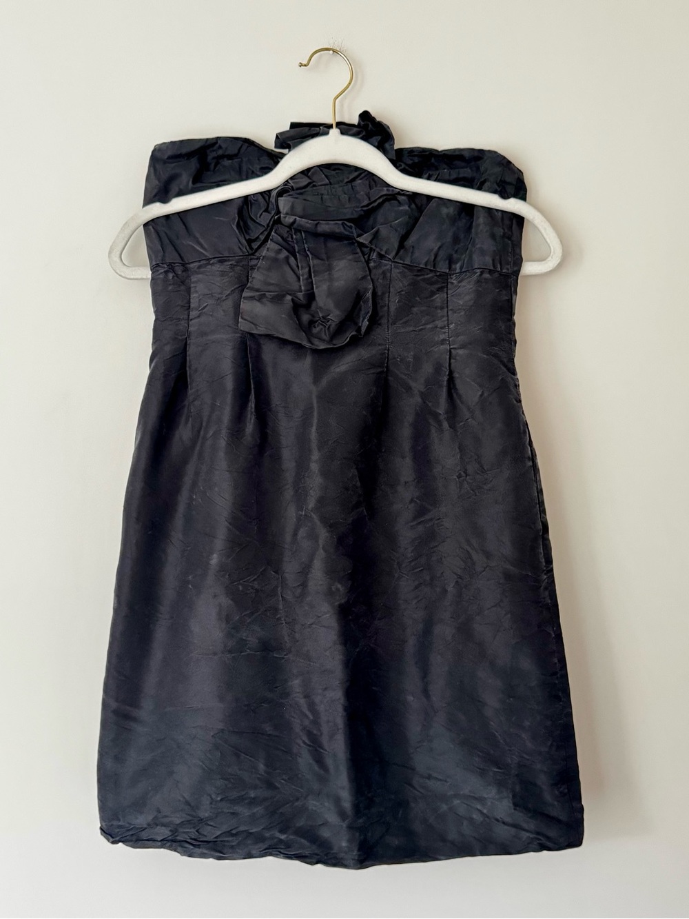 J. Crew Vintage Textured 100% Silk Rosette Strapless Mini Dress, Black – Size 2